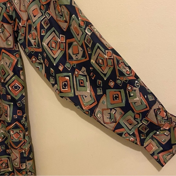 Vintage 90s IMPACT 100% Silk Men's Geometric Button Up M Long Sleeve Shirt Y2K - Picture 7 of 11
